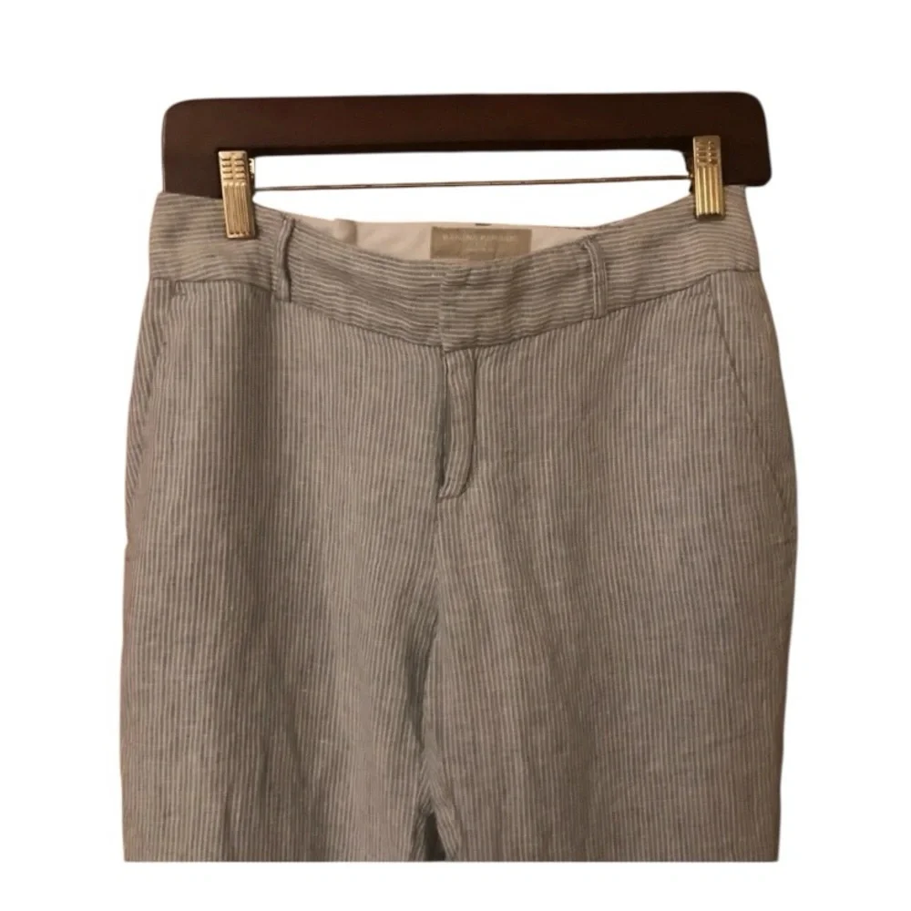 Banana Republic Linen Grey Stripe Martin Fit Trouser pant chic coastal Old Money